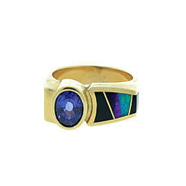 14K Yellow Gold Amethyst Black Onyx & Opal Men's Ring