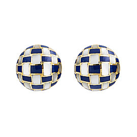 Tiffany & Co. 18k Yellow Gold Mother Of Pearl Lapis Checkerboard Vintage Earrings