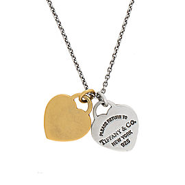 Tiffany & Co. Sterling Silver 18K Yellow Gold Return To Tiffany Double Heart Tag Pendant Necklace