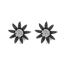 18k White Gold White and Black Diamond Flower Earrings