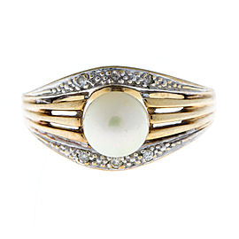 10K Yellow Gold 0.05 Ct Diamond and Pearl Ring Size 6