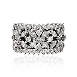 14K White Gold Diamond Floral Band Ring Size 7