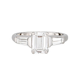 Platinum Emerald Cut Three Stone Engagement Ring Size 4