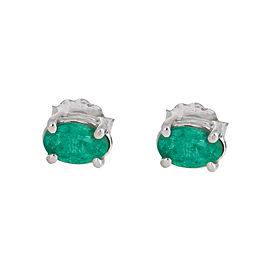 14K White Gold 1.00 Ct Emerald Stud Earrings