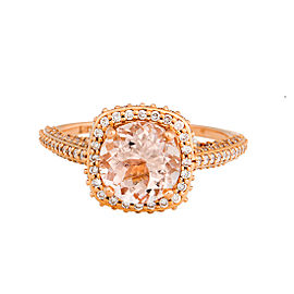 18K Rose Gold Morganite and Diamond Halo Engagement Ring Size 7