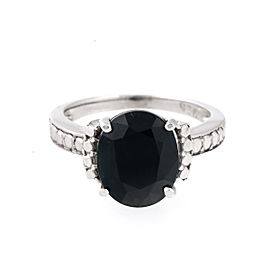 Sterling Silver Black Sapphire Solitaire Ring Size 6.25