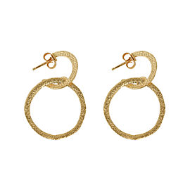 14k Hammered Yellow Gold Double Hoop Dangle Earrings