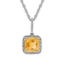 14K White Gold Citrine and Diamond Pendant on 18K White Gold Necklace