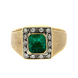 14k Yellow Gold Diamonds and Emerald Mens Ring