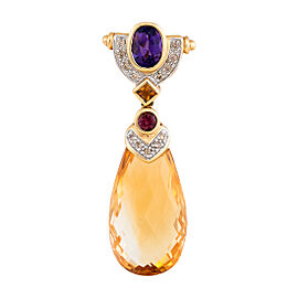 14K Yellow Gold With Citrine Amethyst Tourmaline And 0.20ct. Diamond Slider Pendant