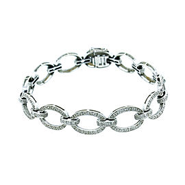 14K White Gold Diamond Oval Link Bracelet