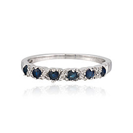 10K White Gold Sapphire and Diamond Band Ring Size 7