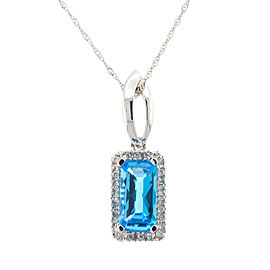 14k White Gold Blue Topaz and Diamond Necklace