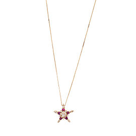 14K Yellow Gold Chain with Diamond and Ruby Star Pendant Necklace