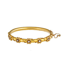 14K Yellow Gold 0.10 Ct Diamond Cuff Bracelet