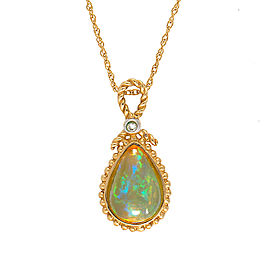 Yellow Gold Opal and Diamond Pendant Necklace