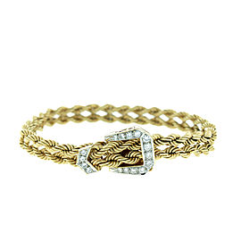 14K Yellow And White Gold And Diamond Buckle Accent Bracelet