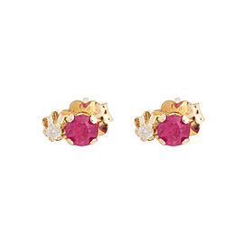 14K Yellow Gold Ruby and 0.01 Ct Diamond Stud Earrings