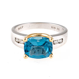 14K White Gold Diamond and Blue Topaz Ring Size 7