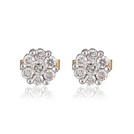 14K Yellow Gold Diamond Cluster Earrings