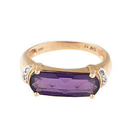 14K Yellow Gold Amethyst and 0.05ct. Diamond Ring Size 6.5