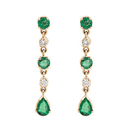 14K Rose Gold Emerald and Diamond Dangle Earrings