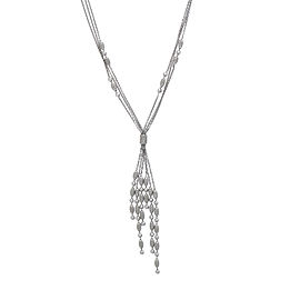 14K White Gold Multistrand Textured Drop Necklace