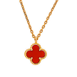 Van Cleef & Arpels Sweet Alhambra 18K Yellow Gold with Carnelian Pendant Necklace