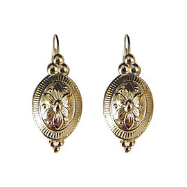 14K Yellow Gold Oval Flower Dangling Earrings