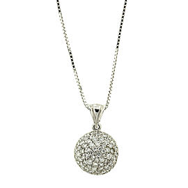 14k White Gold Pave Diamond Dome Pendant Necklace