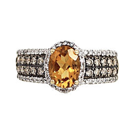 LeVian 14K Yellow Gold Chocolate Diamond & Orange Citrine Ring Size 5