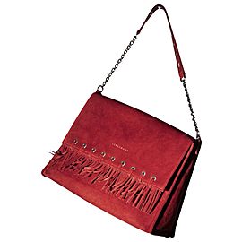 Longchamp Red Paris Rocks Folk Suede Chain Flap Bag243lc56