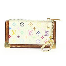 Louis Vuitton White Multicolor Key Pouch Pochette Cles Keychain 2lvs421