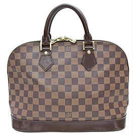 Louis Vuitton Alma Damier Ebene Pm 868021 Brown Coated Canvas Satchel