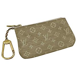 Louis Vuitton Beige Cream Monogram Mini Lin Key Pouch Pochette Cles Keychain 861476