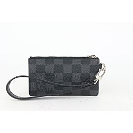 Louis Vuitton Black Damier Graphite Card Holder Wristlet Pouch Clutch 258lv21