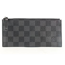 Louis Vuitton Black Damier Graphite Long Zip Pouch Pochette Cles 523lv0