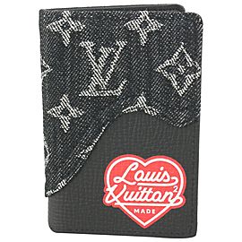 Louis Vuitton Nigo LV Made Black Monogram Denim Pocket Organizer Card Wallet 1118l14