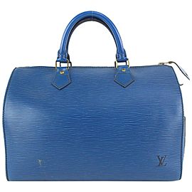 Louis Vuitton Blue Epi Leather Toledo Speedy 30 Boston Bag MM 917lv16