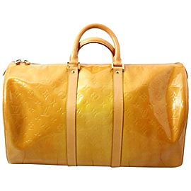 Louis Vuitton Dark Yellow Monogram Vernis Mercer Keepall Duffle Boston Bag 862122