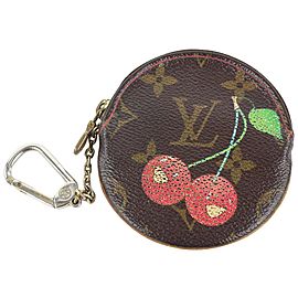 Louis Vuitton Monogram Cherries Round Coin Pouch Change Keychain Purse 293lvs513