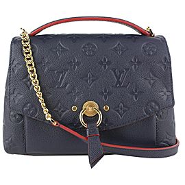 Louis Vuitton Navy Blue Red Leather Monogram Empreinte Blanche BB Chain Bag 915lv76