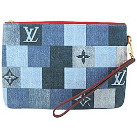 Louis Vuitton Blue Denim City Pouch Wristlet Bag 1012lv46