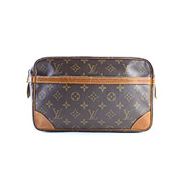 Louis Vuitton Compiegne Monogram 28 Zip Pouch 4lr0626 Brown Coated Canvas Clutch