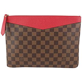 Louis Vuitton Red x Damier Ebene Daliy Pouch Toiletry Cosmetic Clutch 915lv59