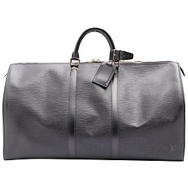 Louis Vuitton Black Epi LEather Keepall 55 Boston Duffle Bag 862048