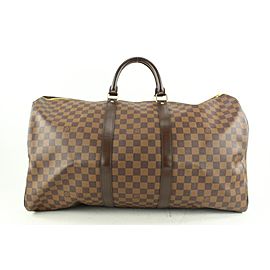 Louis Vuitton Damier Ebene Keepall Bandouliere 55 Duffle Bag with Strap 9lv62