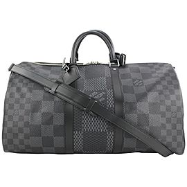 Louis Vuitton Damier Graphite 3D Keepall Bandouliere 50 Duffle Bag with Strap 9lvs18