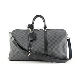 Louis Vuitton Damier Graphite Keepall Bandouliere 45 Duffle Bag with Strap 499lvs35