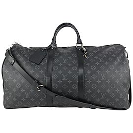 Louis Vuitton Monogram Eclipse Keepall Bandouliere 55 Duffle Bag with Strap 92lvs71